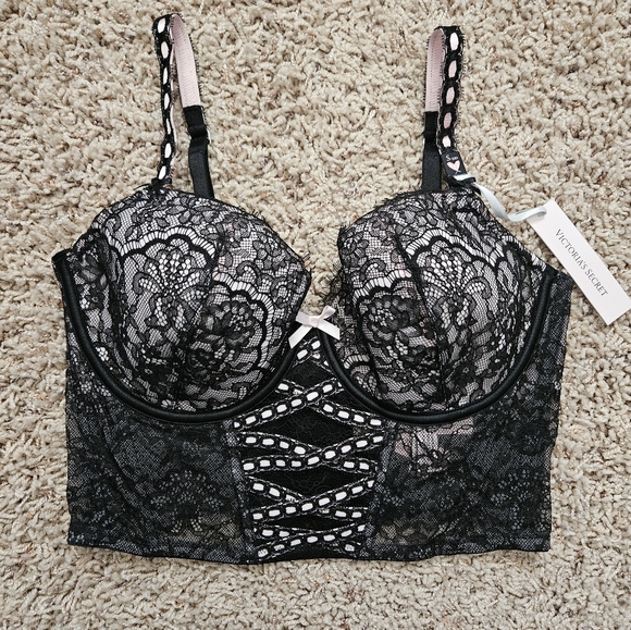 NWT Victoria's Secret Dream Angels Black Lace Longline Bustier - Small-dd - Picture 2 of 9